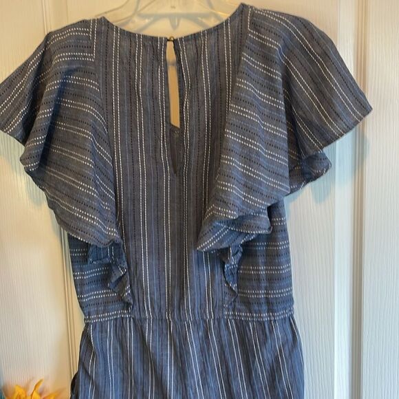 MUDPIE ISLA RUFFLE SLEEVE BLUE STRIPE ROMPER - XS - Picture 8 of 9